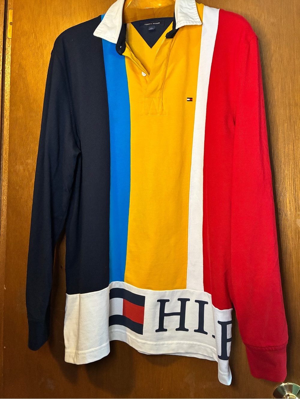 Tommy Hilfiger Men’s Colorblock Rugby Shirt - Black/Blue/Yellow/White/Red